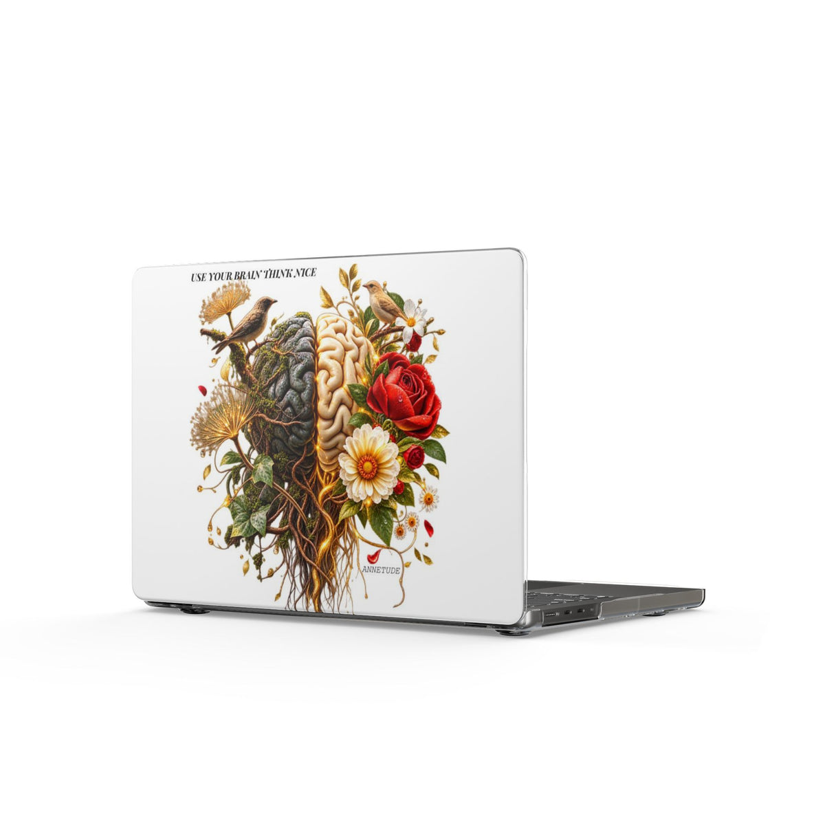MacBook Case — Floral Brain Art "I Am Your Harshest Critic" Clear Hard Shell