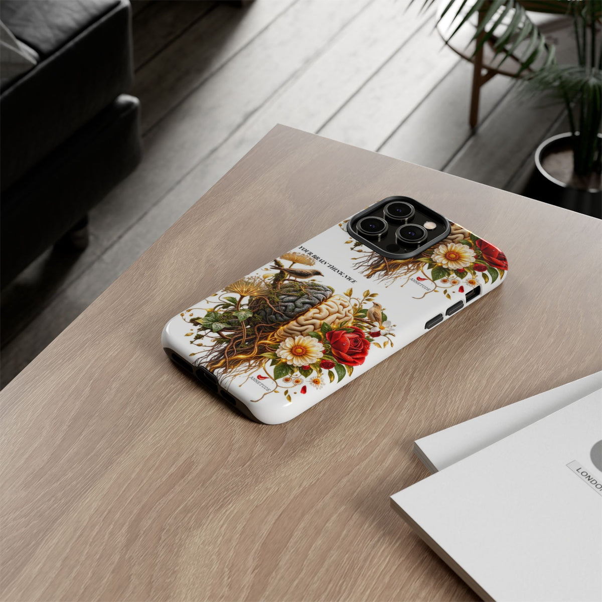 Phone Case — Floral Brain Illustration Protective Cover