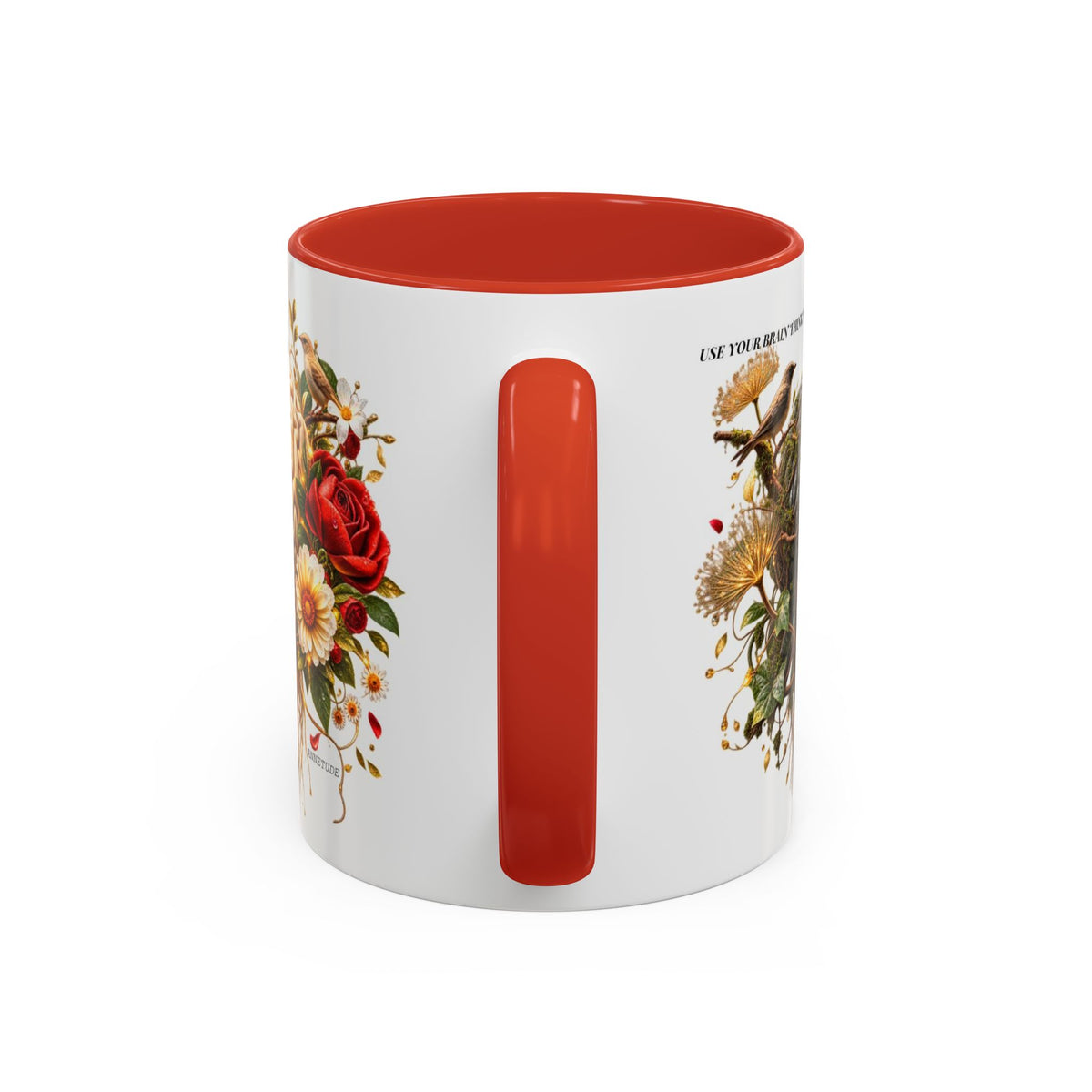 Brain & Heart Floral Accent Coffee Mug — 'Use Your Brain' Artistic 11/15oz Ceramic