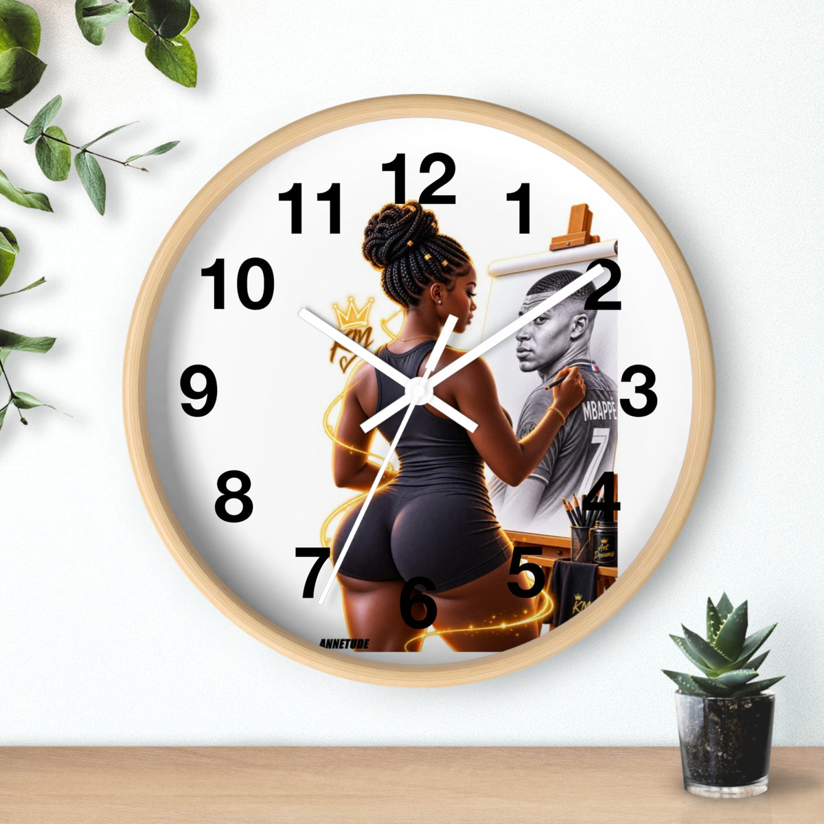 Artist Painting Wall Clock — Black Woman Portrait with Basketball Tribute