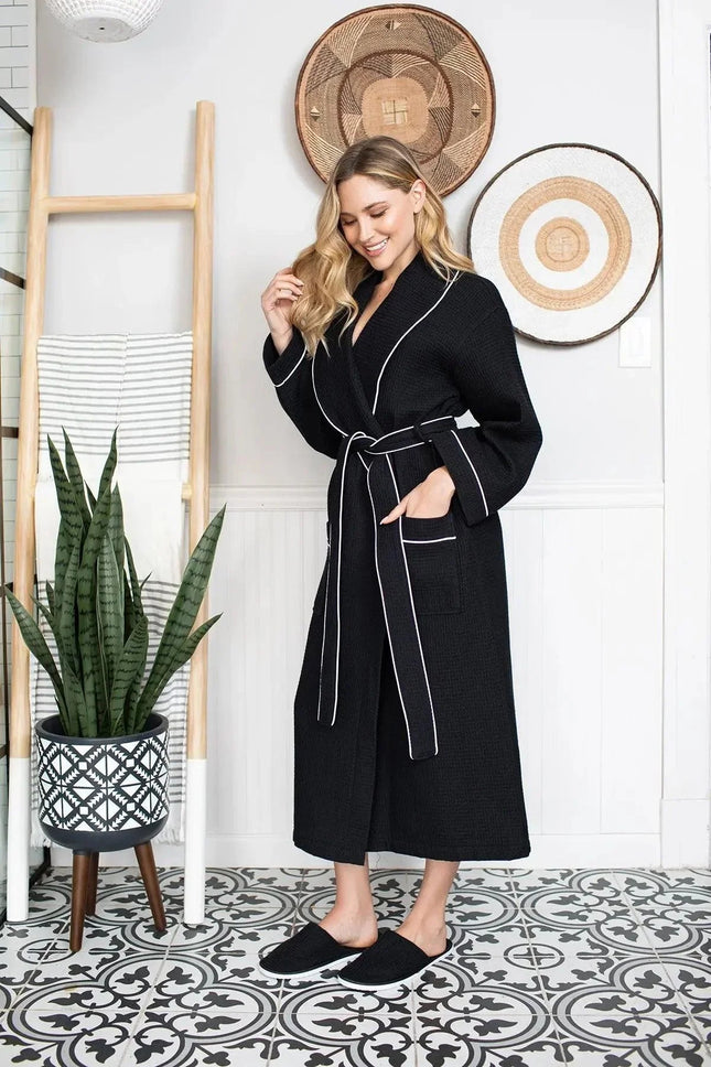 Women’s Waffle Piping Bathrobe – Lightweight Spa-Style Comfort — view 2